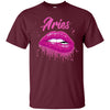 Image of Aries Zodiac Birthday Pink Lips T-Shirt for Black Women