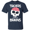 Image of Funny Halloween Skull Teachers Love Brains Long Sleeve Shirt