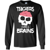 Image of Funny Halloween Skull Teachers Love Brains Long Sleeve Shirt