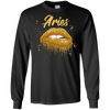 Image of Aries Zodiac Birthday Golden Lips T-Shirt for Black Women