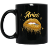 Image of Aries Zodiac Birthday Golden Lips T-Shirt for Black Women
