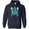 Image of angel teal ribbon t shirt support ovarian cancer awareness