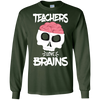 Image of Funny Halloween Skull Teachers Love Brains Long Sleeve Shirt