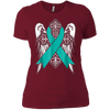 Image of angel teal ribbon t shirt support ovarian cancer awareness