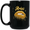 Image of Aries Zodiac Birthday Golden Lips T-Shirt for Black Women