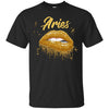 Image of Aries Zodiac Birthday Golden Lips T-Shirt for Black Women