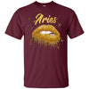 Image of Aries Zodiac Birthday Golden Lips T-Shirt for Black Women