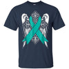 Image of angel teal ribbon t shirt support ovarian cancer awareness