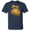 Image of Aries Zodiac Birthday Golden Lips T-Shirt for Black Women