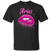 Image of Aries Zodiac Birthday Pink Lips T-Shirt for Black Women
