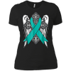Image of angel teal ribbon t shirt support ovarian cancer awareness