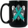 Image of angel teal ribbon t shirt support ovarian cancer awareness