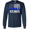 Image of Atlanta Skyline Distressed American Flag Long Sleeve Shirt