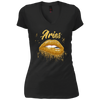 Image of Aries Zodiac Birthday Golden Lips T-Shirt for Black Women