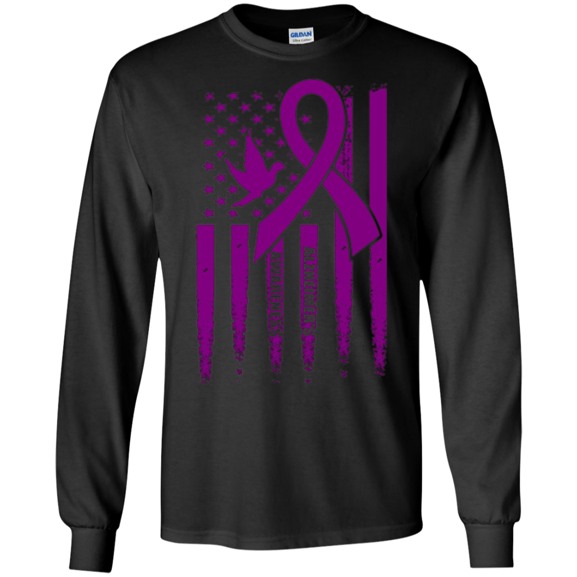 Alzheimer's Awareness USA Flag, Purple Ribbon and Dove shirt