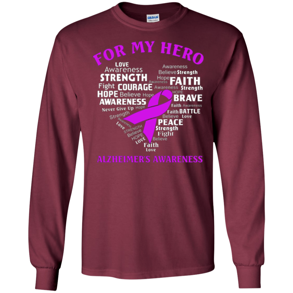 Alzheimer's Awareness Shirt For My Hero Ribbon Heart Tee