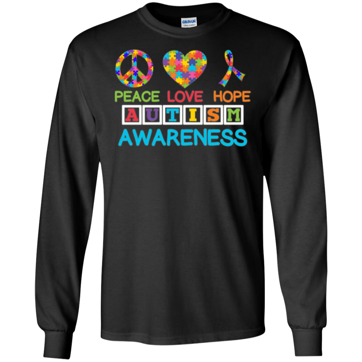 Autism Awareness Peace Love Hope Puzzle Ribbon T-shirt