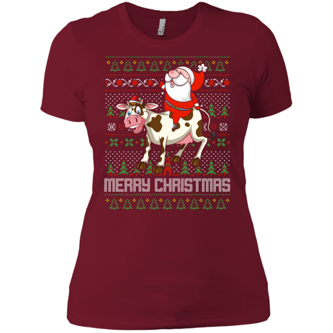 Santa Riding Cow Merry Xmas Farming Gift Tshirt
