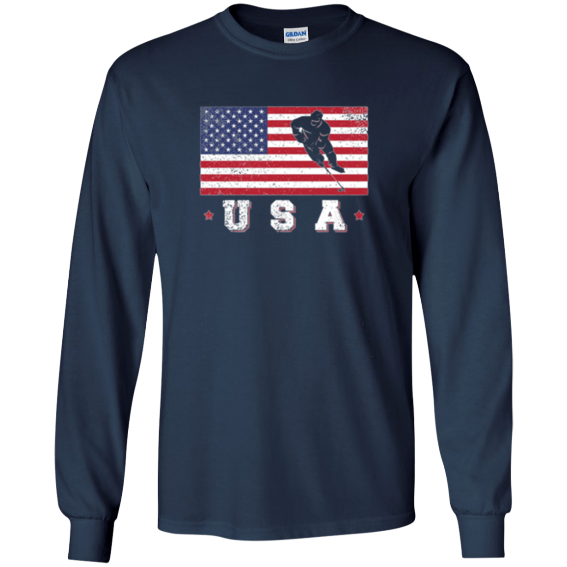 American USA Flag Ice Hockey T-Shirt Patriotic Sports Gift