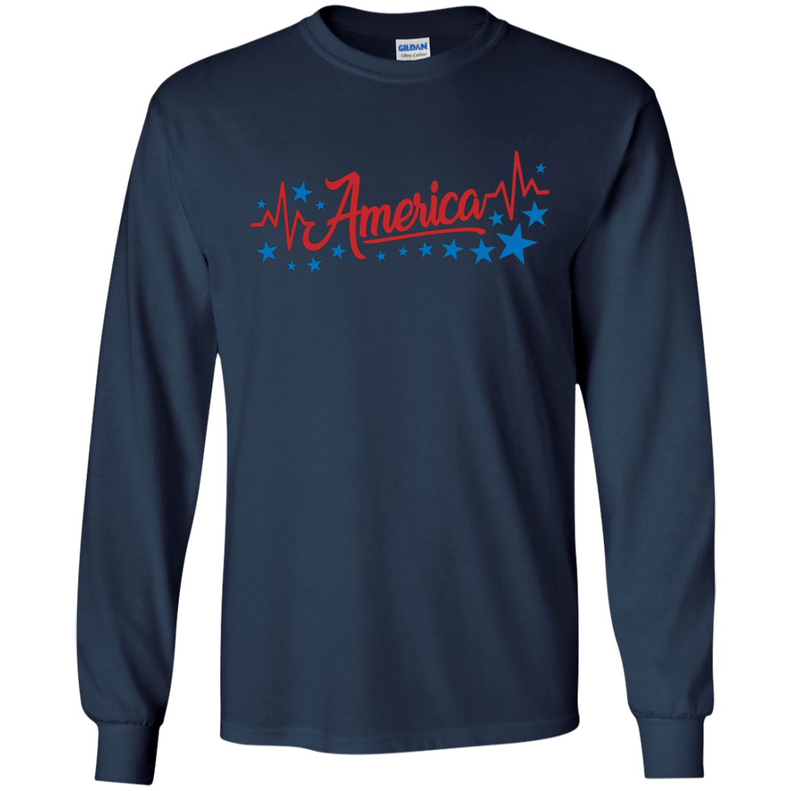 America Heartbeat Long Sleeve Fourth of July Outfit Stars