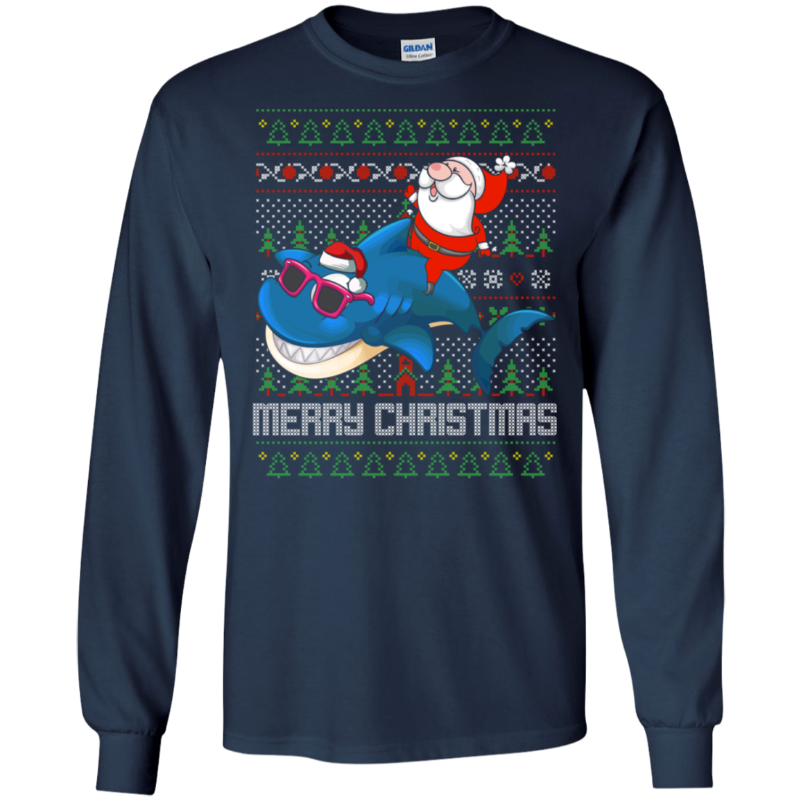 Santa Riding Shark Merry Xmas Gift Tshirt