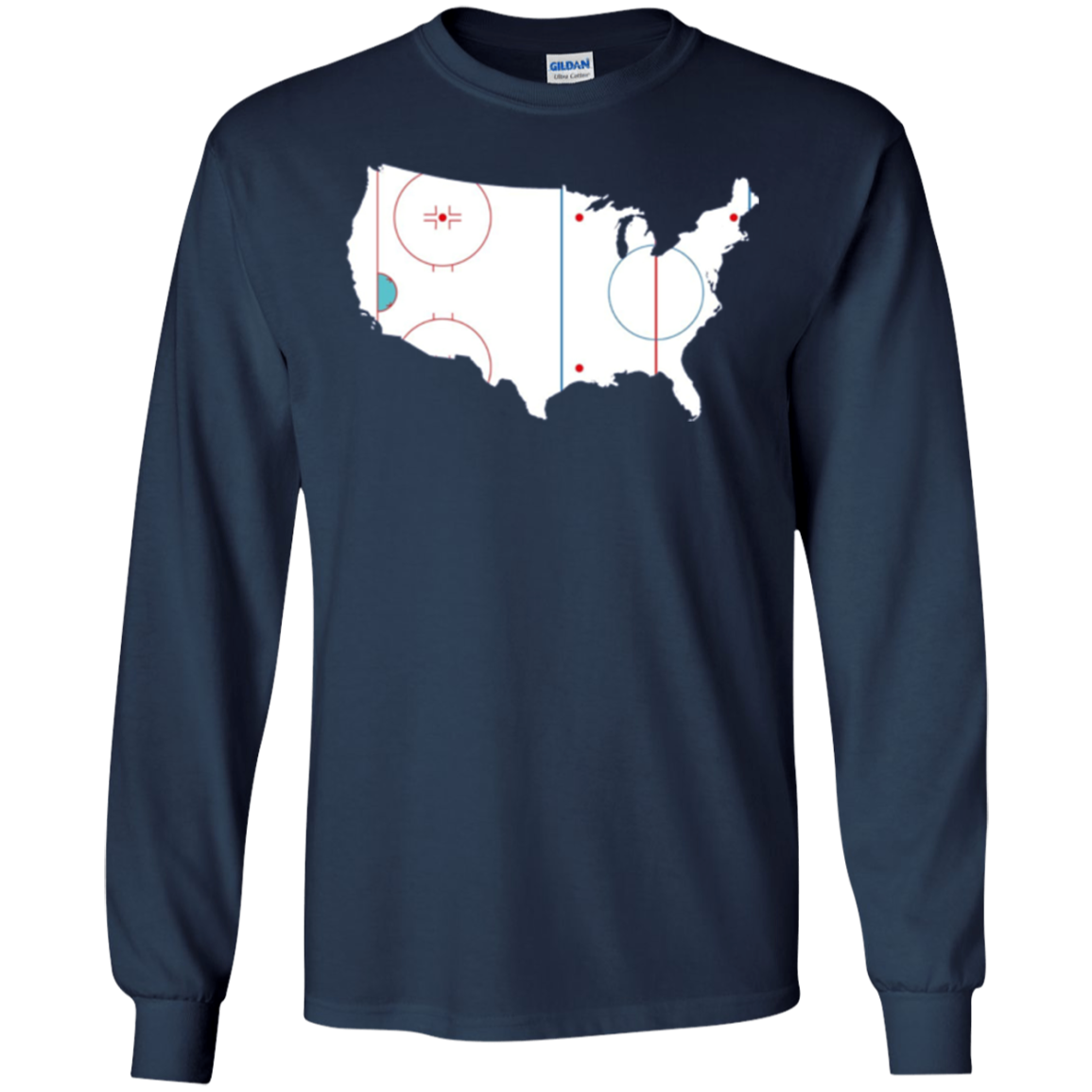 American Map Shirt Ice Hockey Rink Novelty Long Sleeve Tee