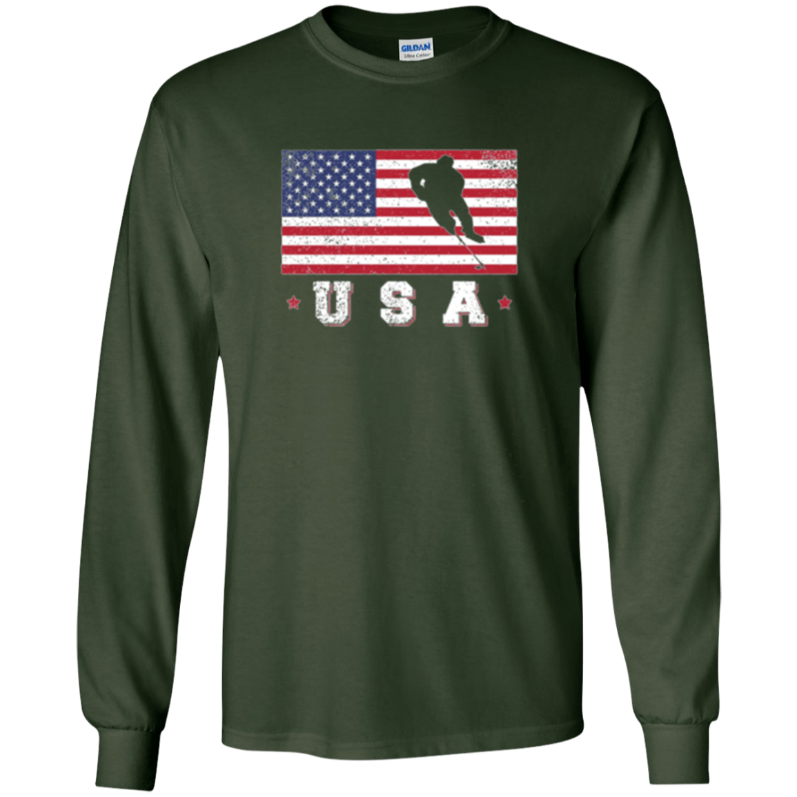 American USA Flag Ice Hockey T-Shirt Patriotic Sports Gift