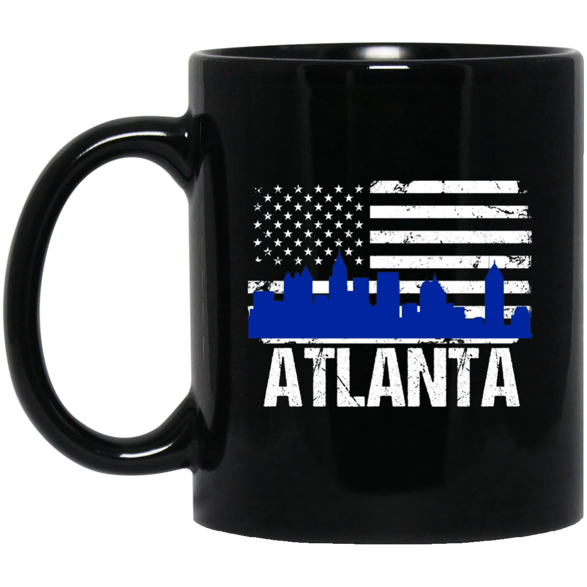Atlanta Skyline Distressed American Flag Long Sleeve Shirt