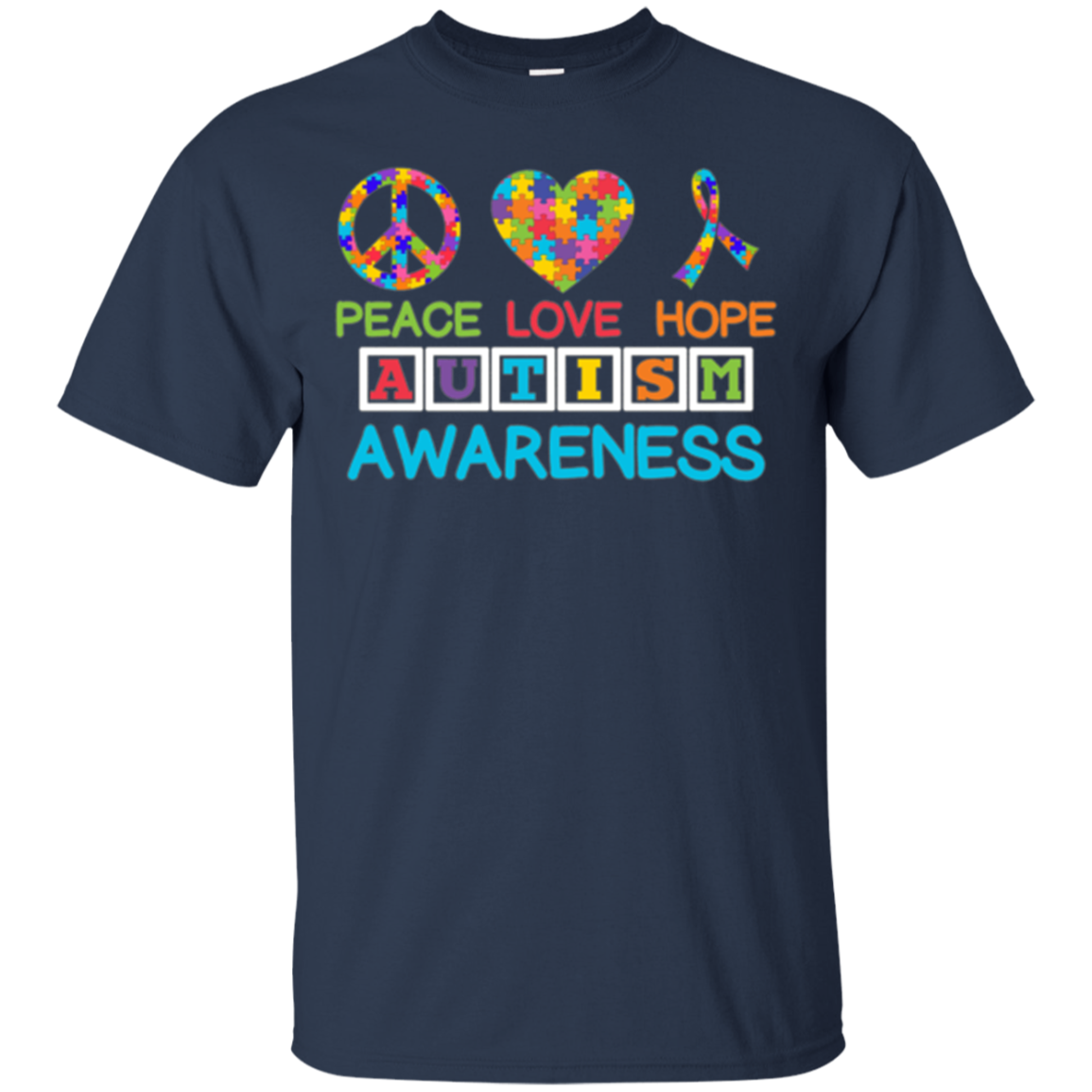 Autism Awareness Peace Love Hope Puzzle Ribbon T-shirt