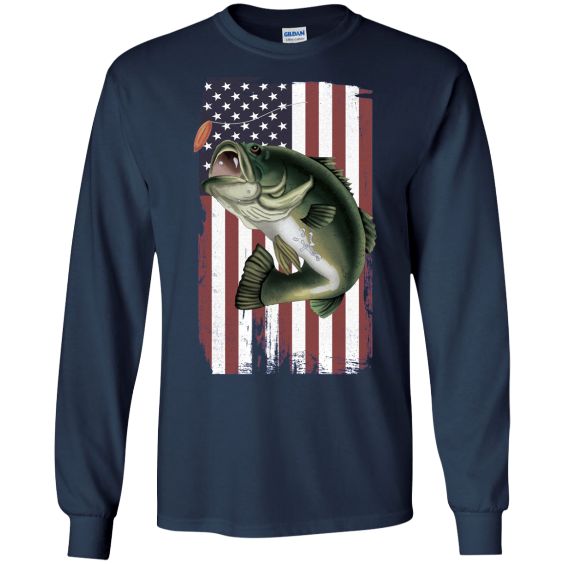American Flag Patriotic Bass Fishing Shirt for Men Women