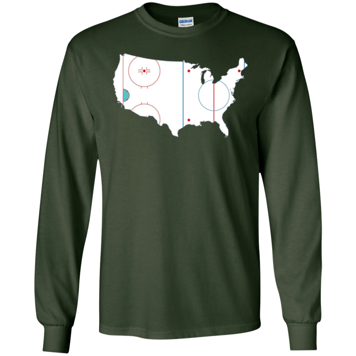 American Map Shirt Ice Hockey Rink Novelty Long Sleeve Tee