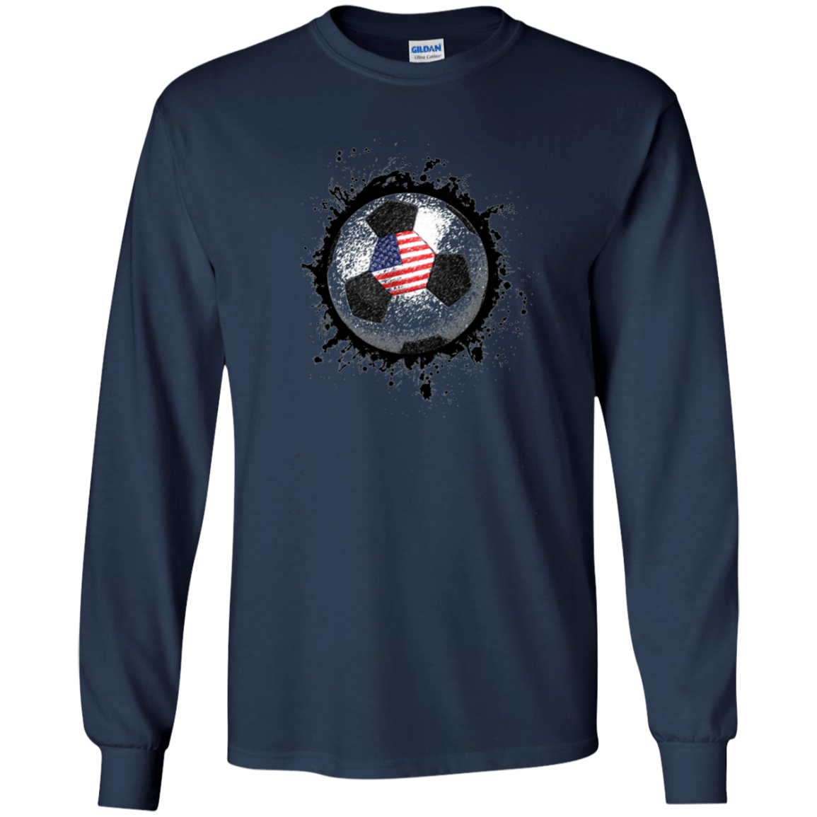 American Flag Soccer Ball Long Seeve T-Shirt - Mens Kids