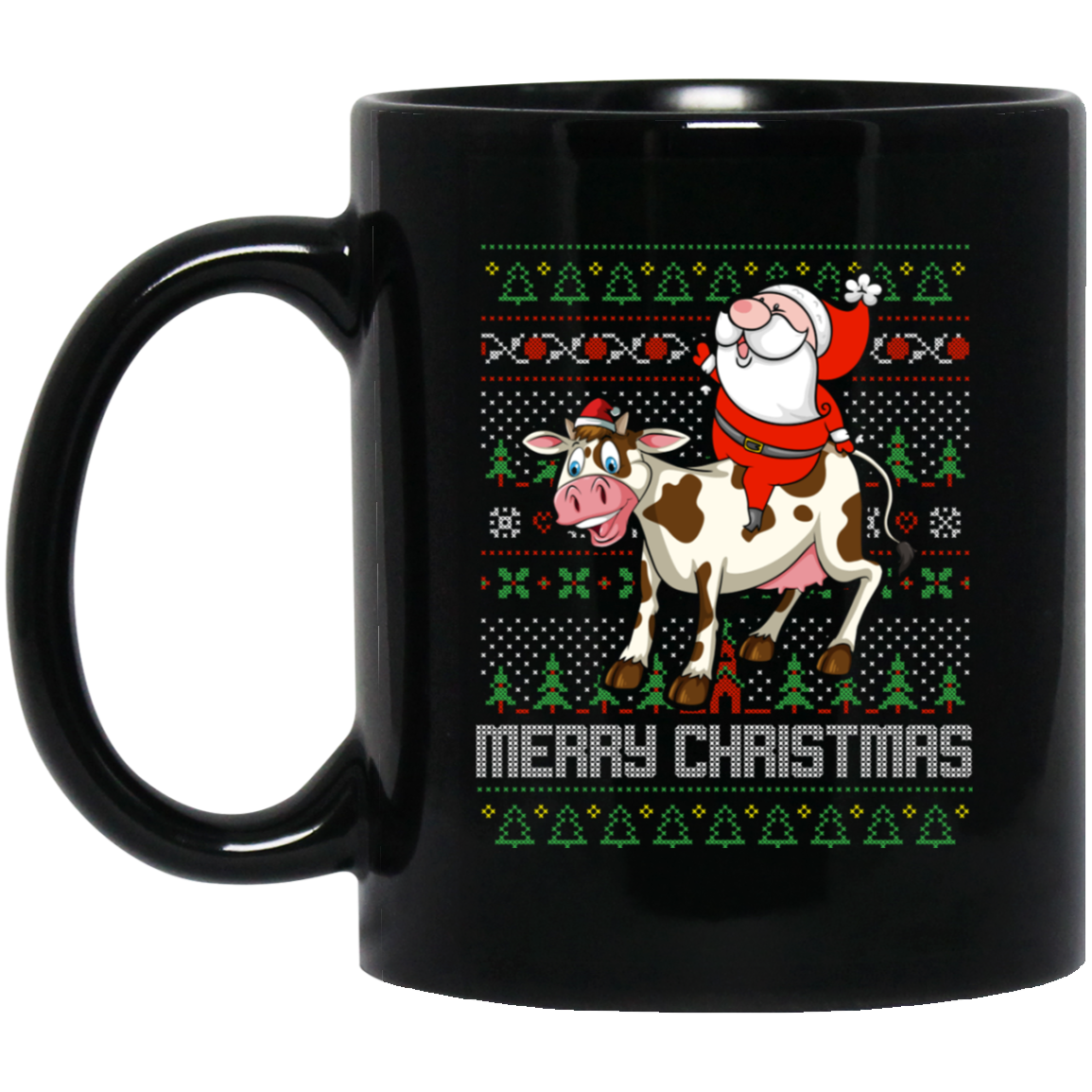 Santa Riding Cow Merry Xmas Farming Gift Tshirt
