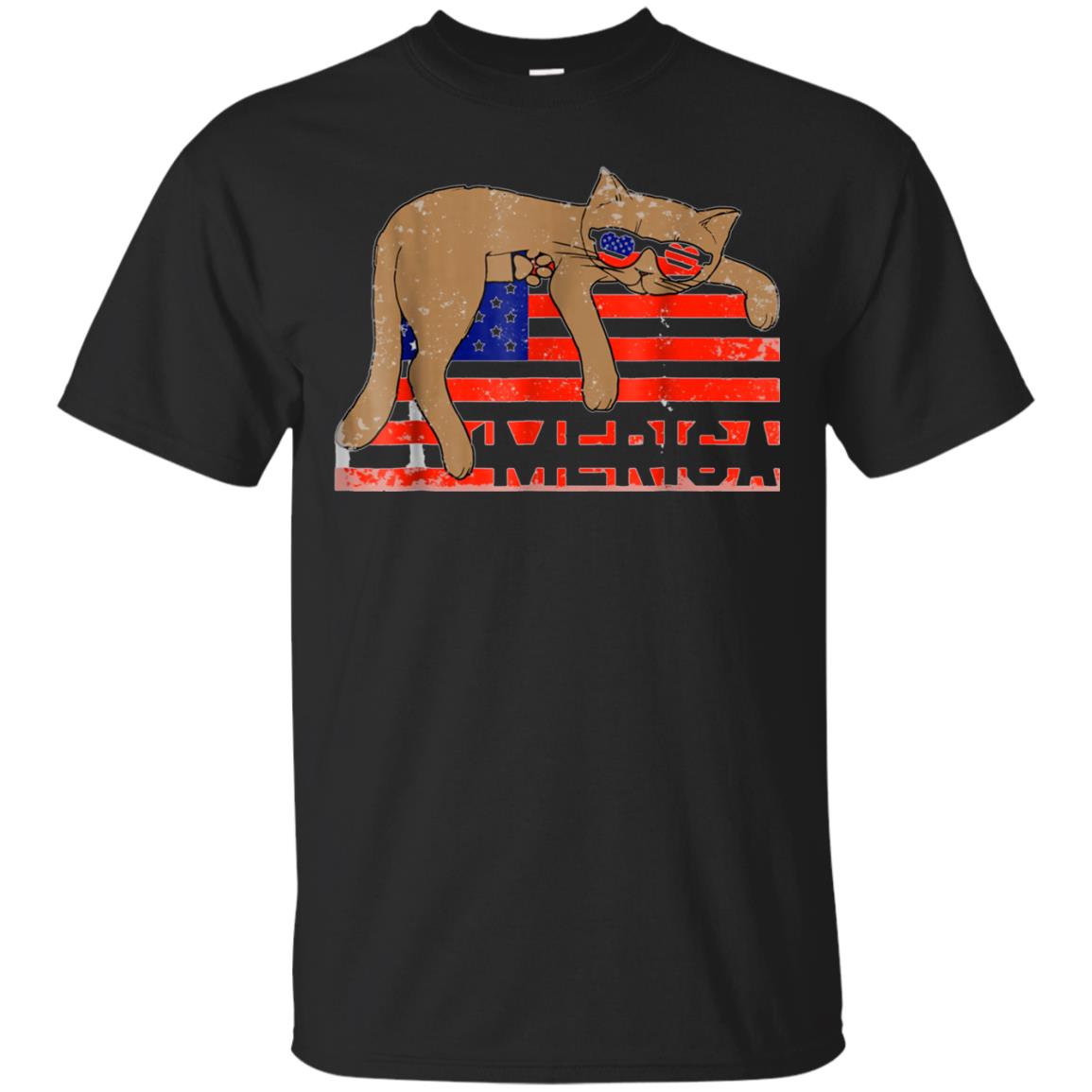 4th of July T-Shirt Funny Cat T shirt USA Flag Patriotic