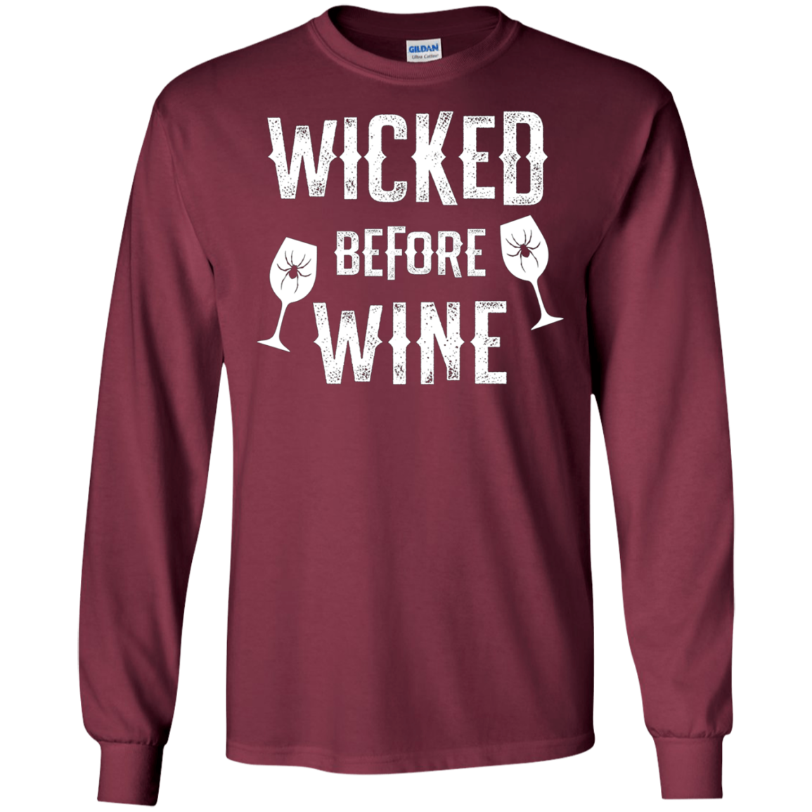 Funny Halloween Wine Long Sleeve Shirt Wicked Before Wine