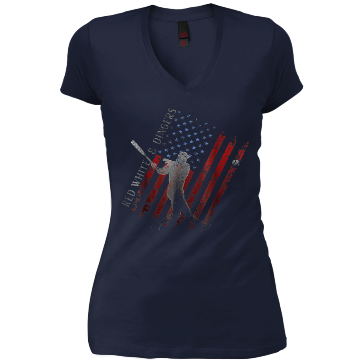 American Flag Red White and Dingers Vintage Baseball T-shirt