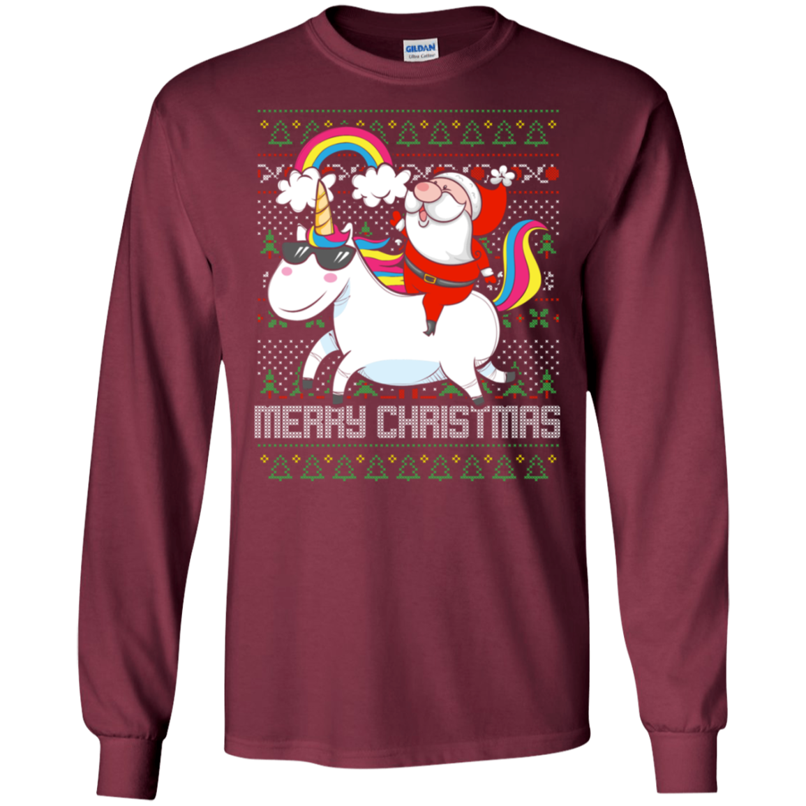 Santa Riding Unicorn Merry Xmas Gift Tshirt