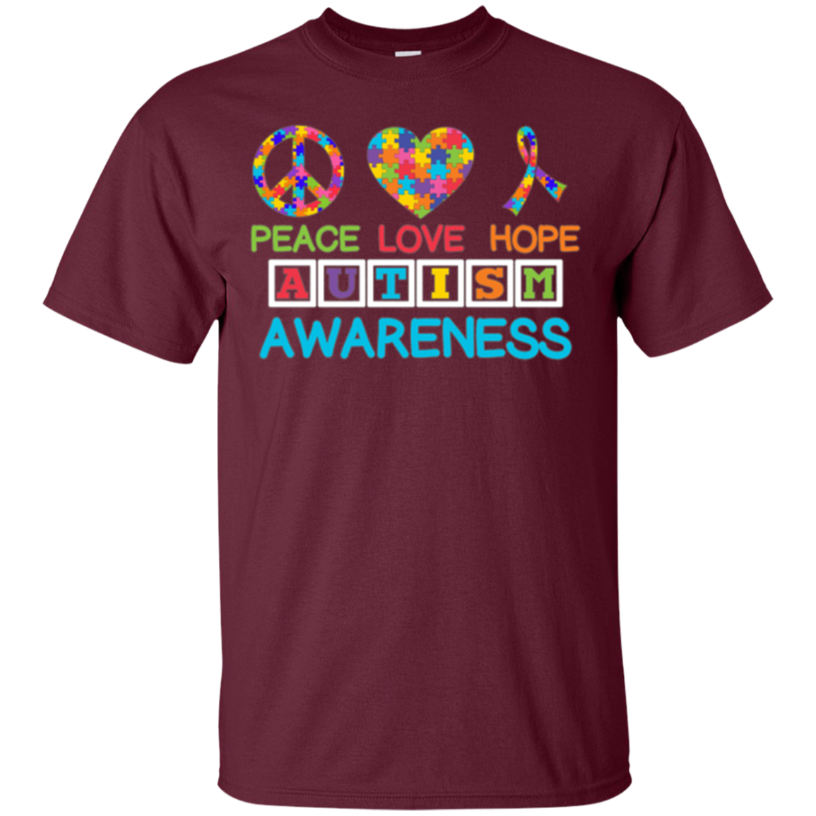 Autism Awareness Peace Love Hope Puzzle Ribbon T-shirt