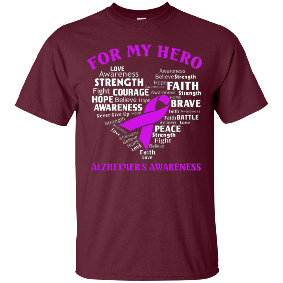 Alzheimer's Awareness Shirt For My Hero Ribbon Heart Tee