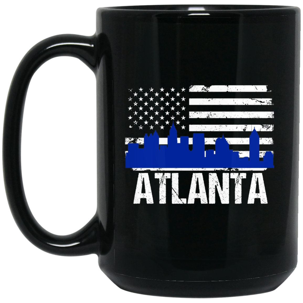 Atlanta Skyline Distressed American Flag Long Sleeve Shirt