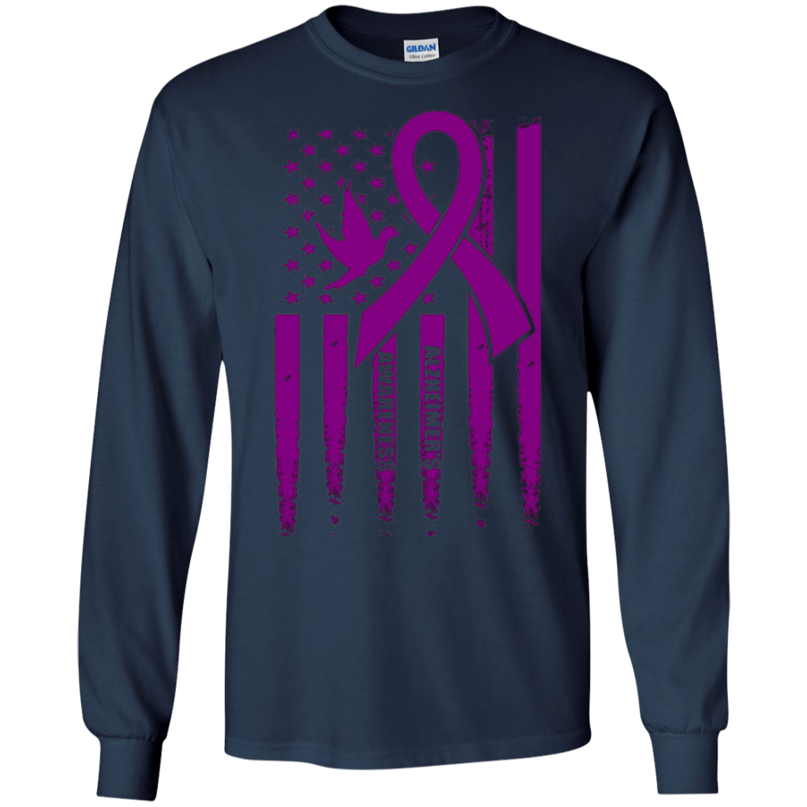 Alzheimer's Awareness USA Flag, Purple Ribbon and Dove shirt