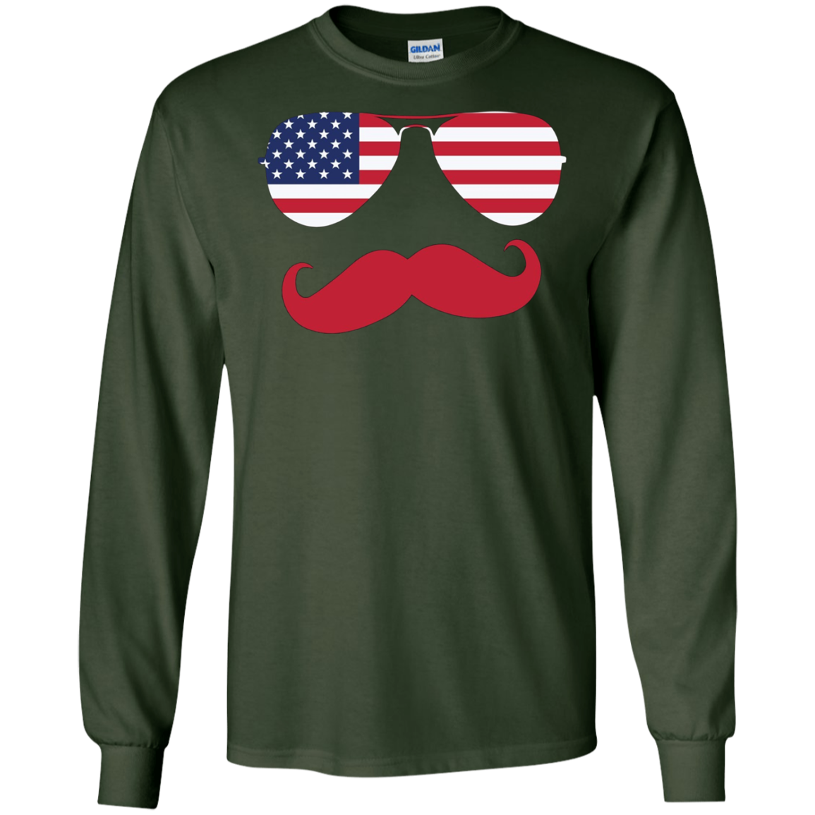 American USA Flag Aviator Sunglasses Mustache Merica T Shirt