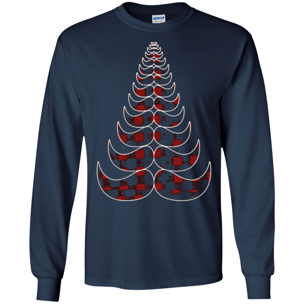 Christmas Tree Hipster Red Plaid Mustache T-Shirt