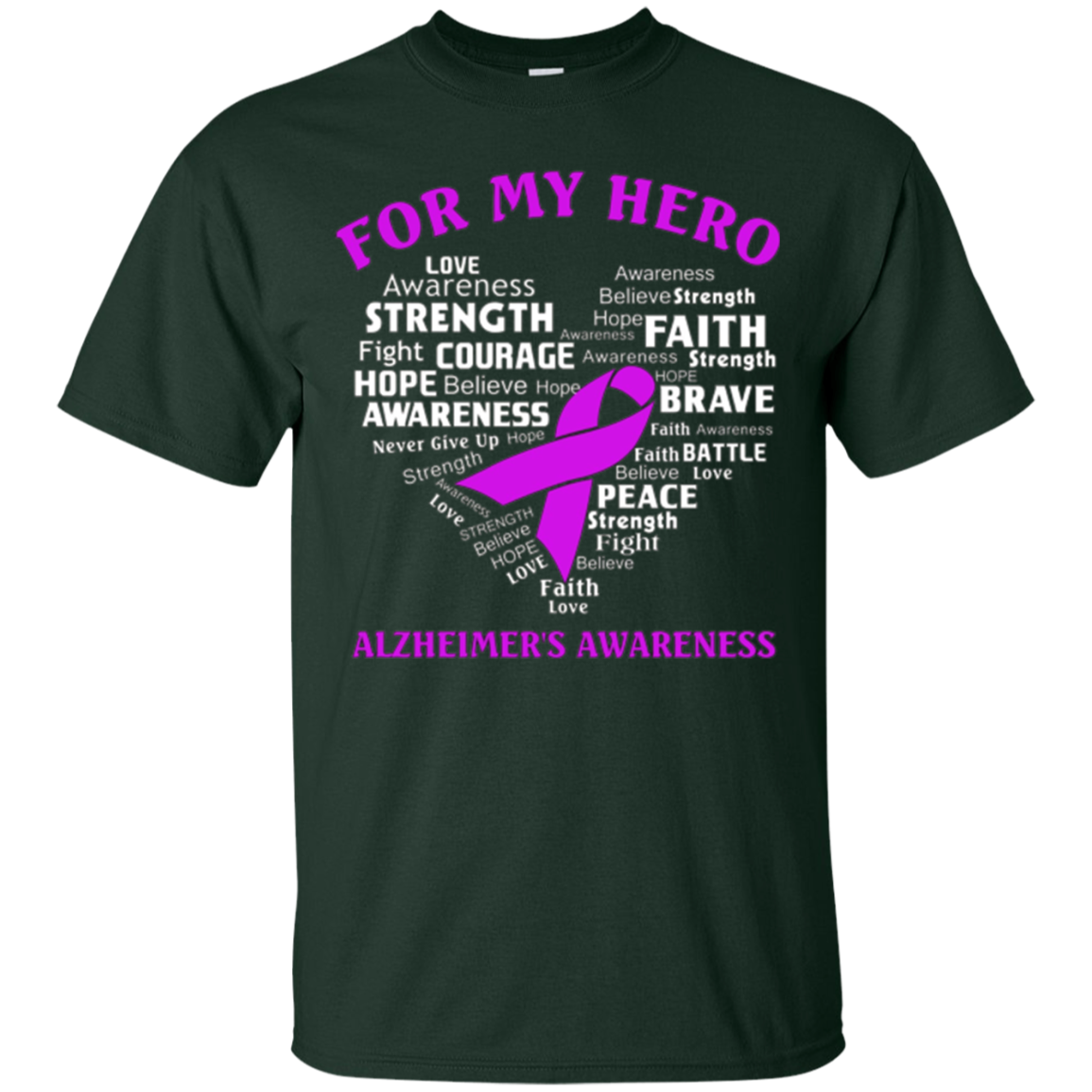 Alzheimer's Awareness Shirt For My Hero Ribbon Heart Tee