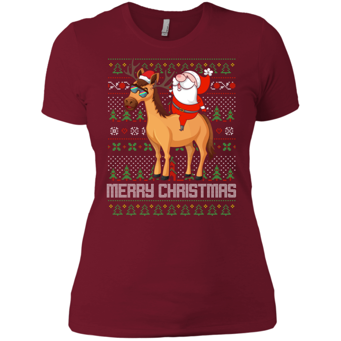 Santa Riding Horse Merry Xmas Gift Tshirt