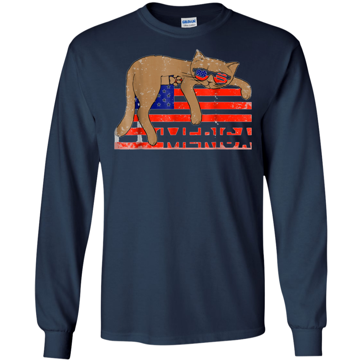 4th of July T-Shirt Funny Cat T shirt USA Flag Patriotic