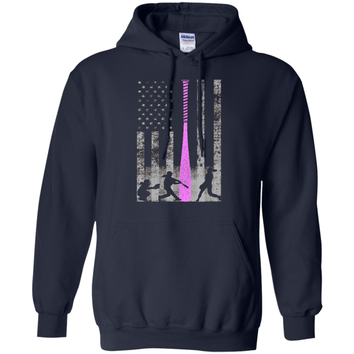 American Softball Flag T-Shirt - Players and Pink Bat