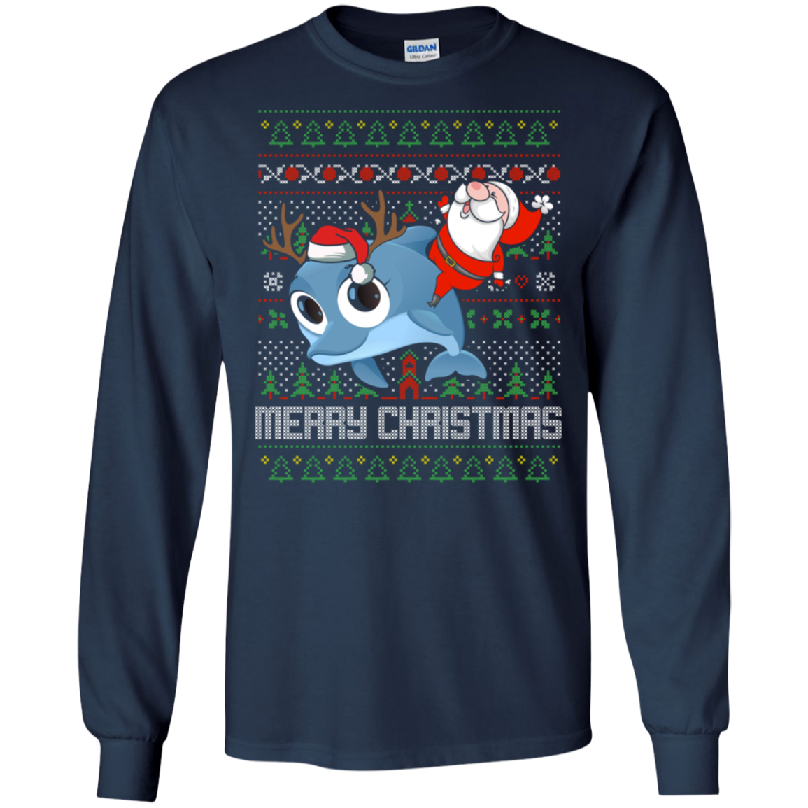 Santa Riding Dolphin Merry Xmas Gift Tshirt