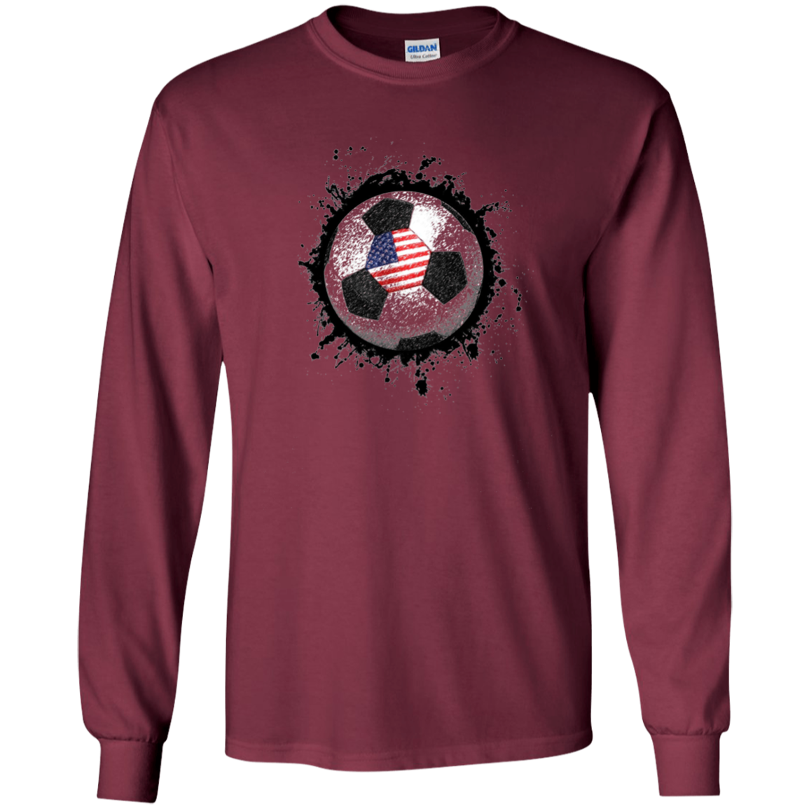 American Flag Soccer Ball Long Seeve T-Shirt - Mens Kids