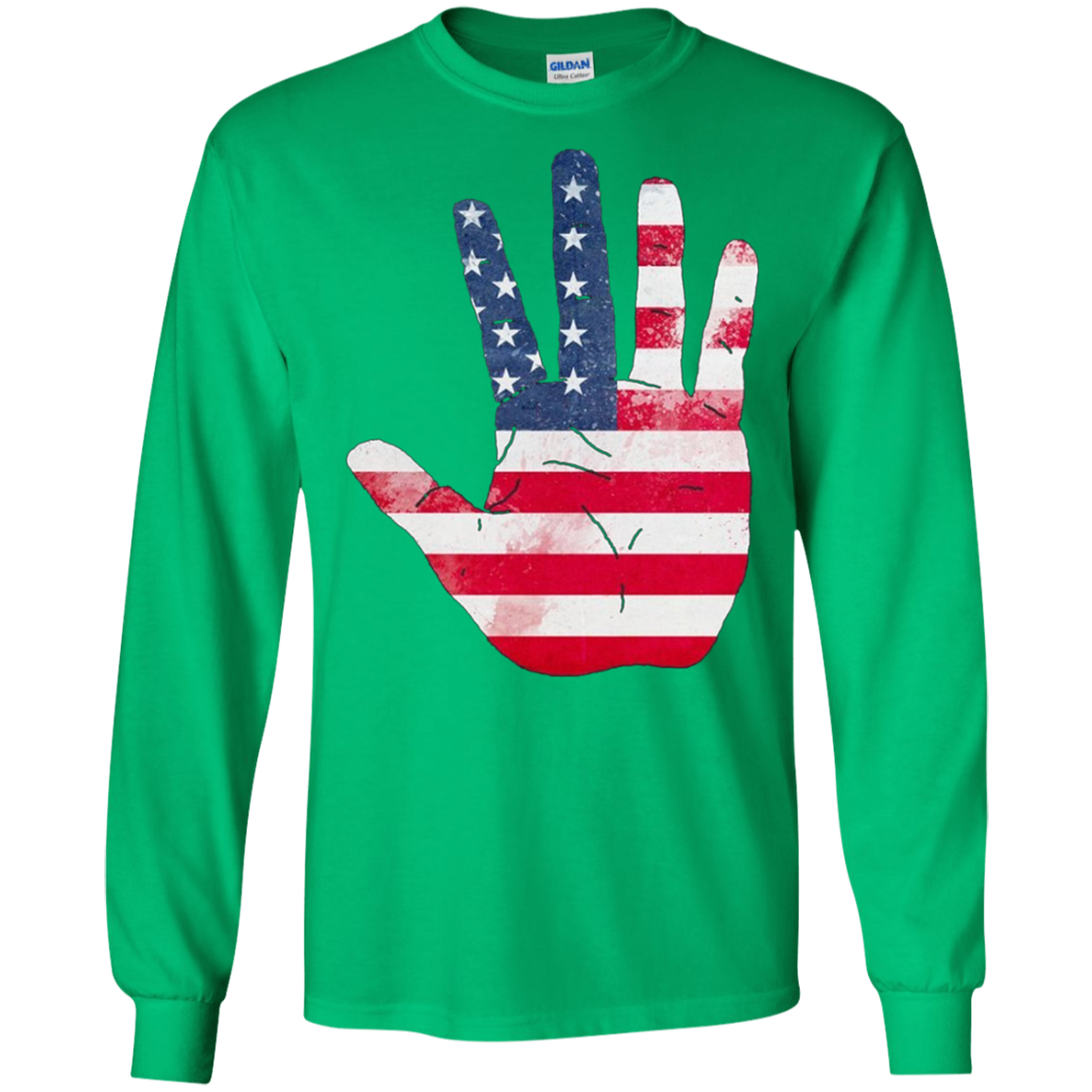 American Flag Waving Hand Hi Five Patriotic Gift Long Sleeve